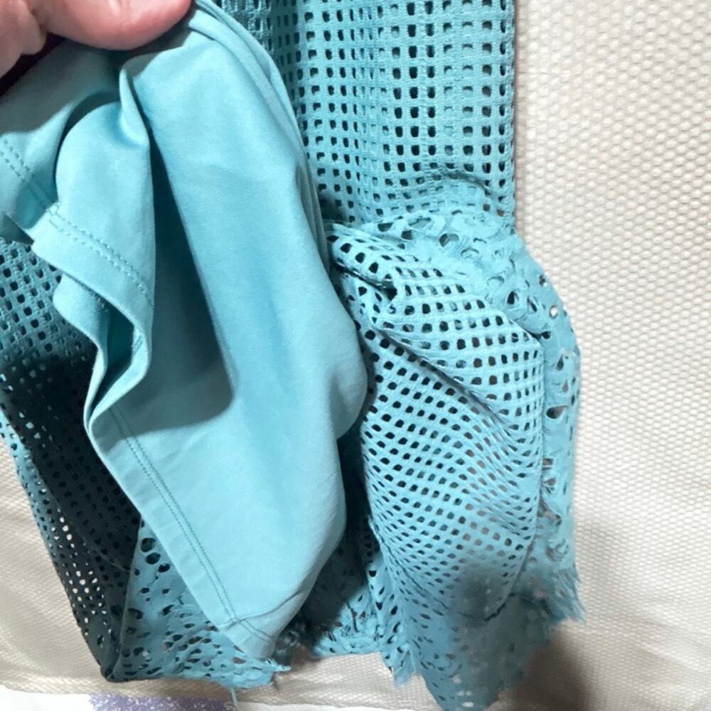 Alfani Teal Aqua Eyelet Laser Cut Dress Size 12 Sleeveless A-Line Empire Summer - Picture 4 of 9